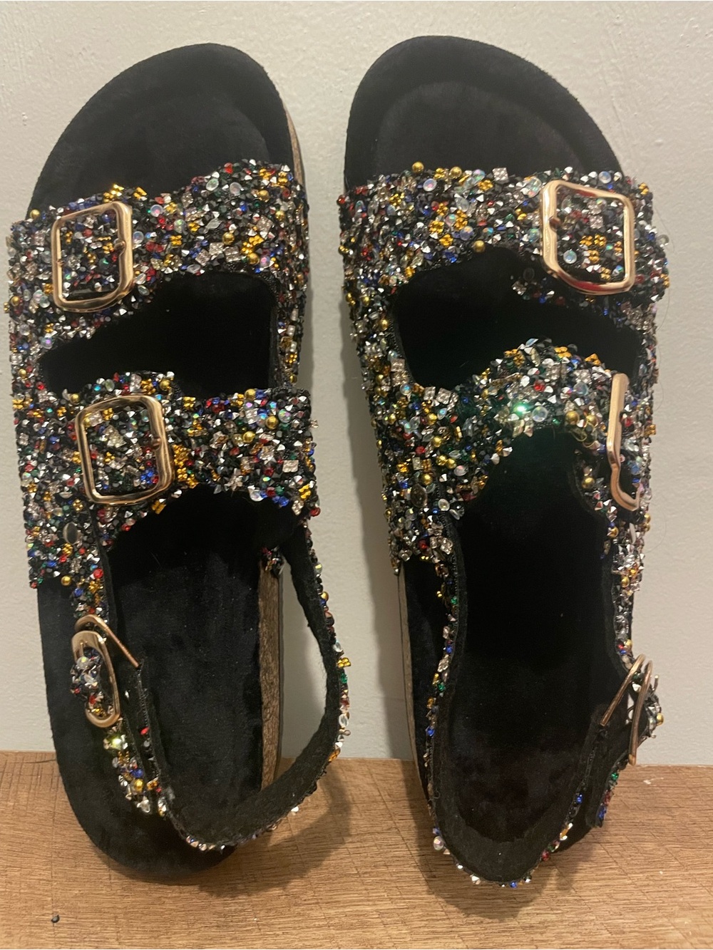 Women’s Black Jeweled Buckle Sandals
